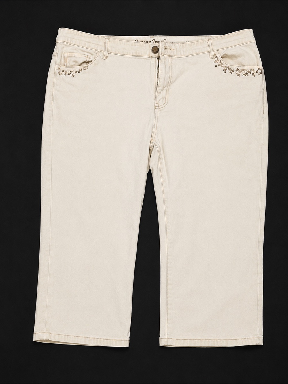 Avenue Jeans Size 22 Cream Embellished Denim Capri Pants